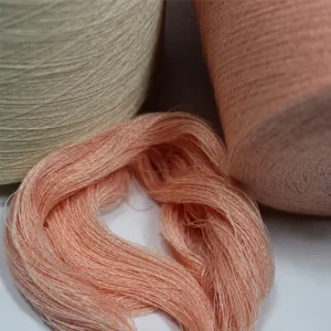 Cận cảnh sợi lanh polyester màu cam Cận cảnh sợi lanh polyester màu cam dùng cho vớ xuân hè