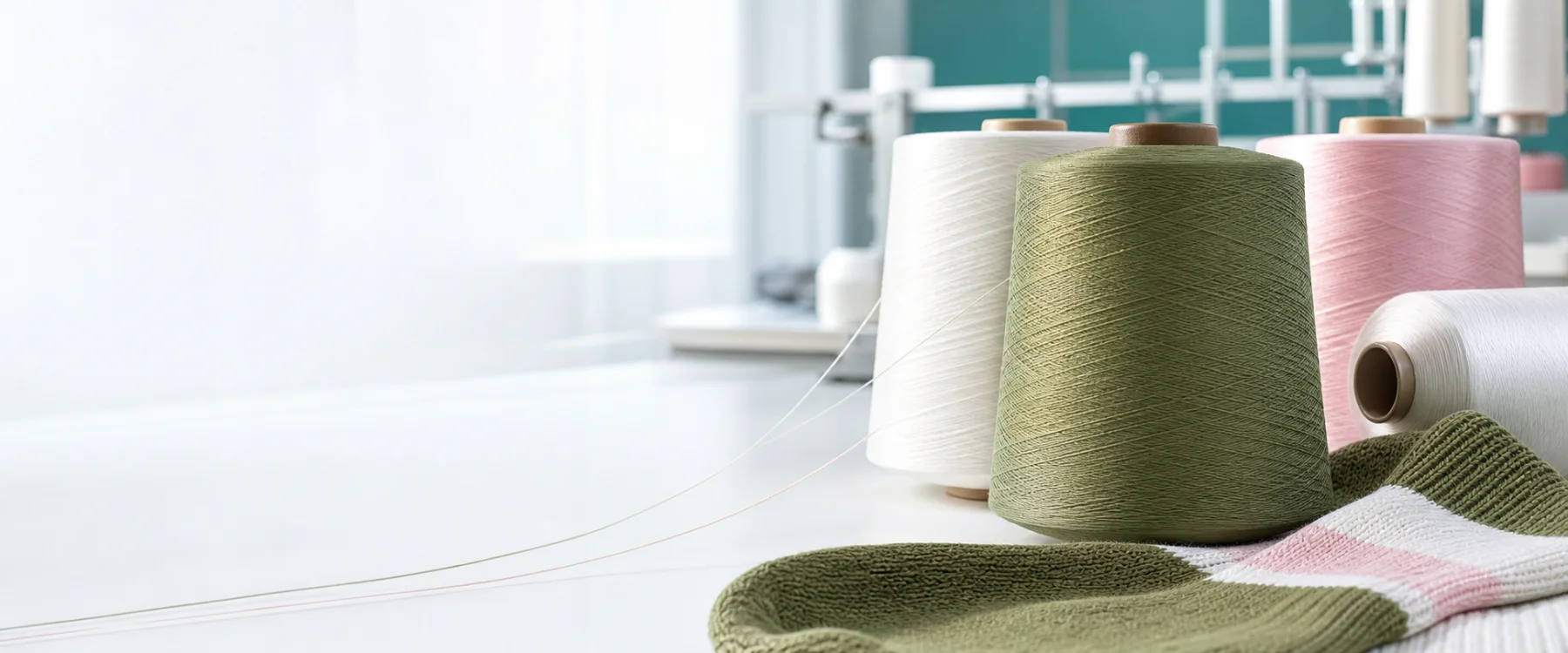 Sợi polyester DTY màu xanh olive và hồng nhạt cho tất và dệt kim