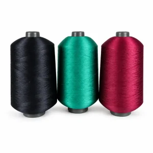 Soi DTY polyester dope dyed 75D/36F/2 mau den xanh ngoc do do Soi DTY polyester nhuom dope dyed 75D/36F/2 mau den xanh ngoc va do do cho tat va det kim phang
