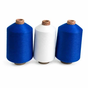 Soi DTY polyester 75D/36F/2 mau xanh duong trang Soi DTY polyester dope dyed 75D/36F/2 mau xanh duong va trang cho tat the thao