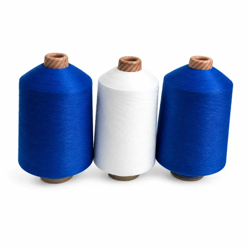 Soi DTY polyester 75D/36F/2 mau xanh duong trang Soi DTY polyester dope dyed 75D/36F/2 mau xanh duong va trang cho tat the thao