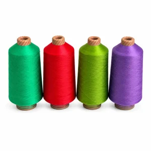Bang mau soi DTY polyester 75D/36F/2 cho tat va det kim Soi DTY polyester dope dyed 75D/36F/2 mau xanh ngoc do xanh non va tim cho det kim phang
