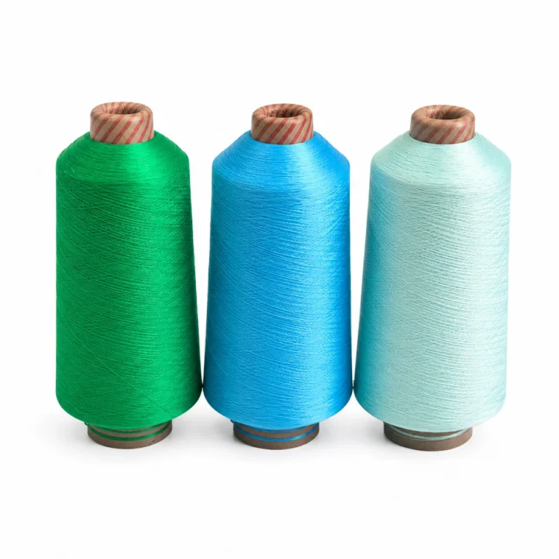 Soi DTY polyester high stretch 75D/36F/2 gam mau xanh Soi DTY polyester nhuom dope dyed 75D/36F/2 mau xanh la xanh da troi va xanh nhat