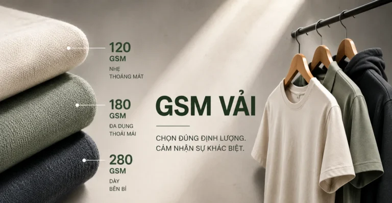So sánh GSM vải gồm 120 GSM nhẹ, 180 GSM trung bình và 280 GSM dày cho các ứng dụng may mặc khác nhau.