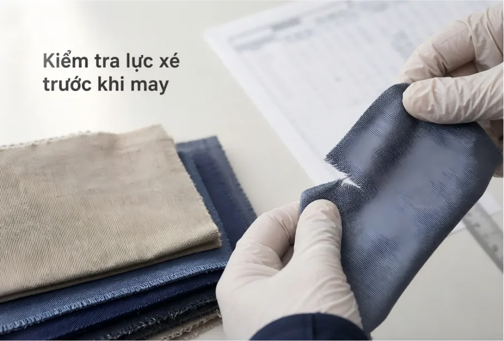 Kiểm tra lực xé vải trước khi may để tránh lỗi rách đường may