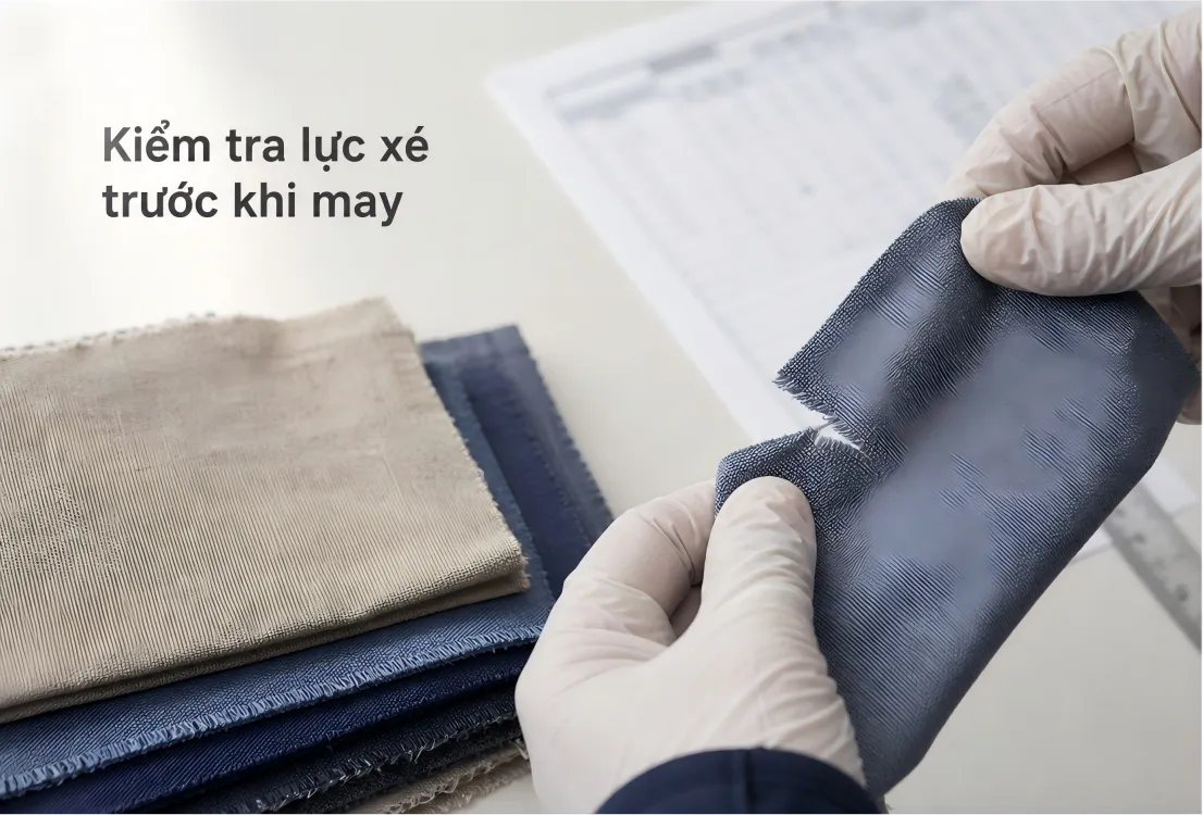 Kiểm tra lực xé vải trước khi may để tránh lỗi rách đường may