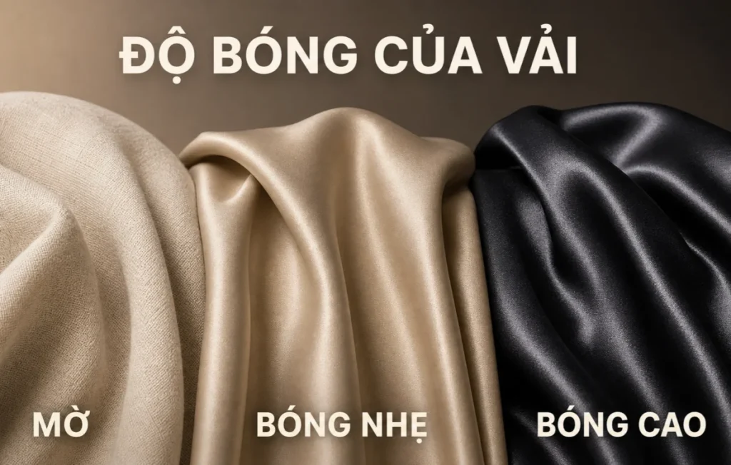 So sánh độ bóng của vải mờ, bóng nhẹ và bóng cao