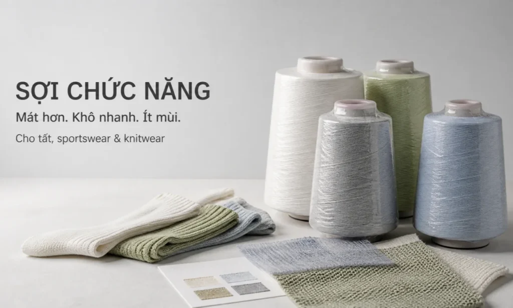 Sợi chức năng cho tất, sportswear và knitwear với ưu điểm mát hơn, khô nhanh và ít mùi