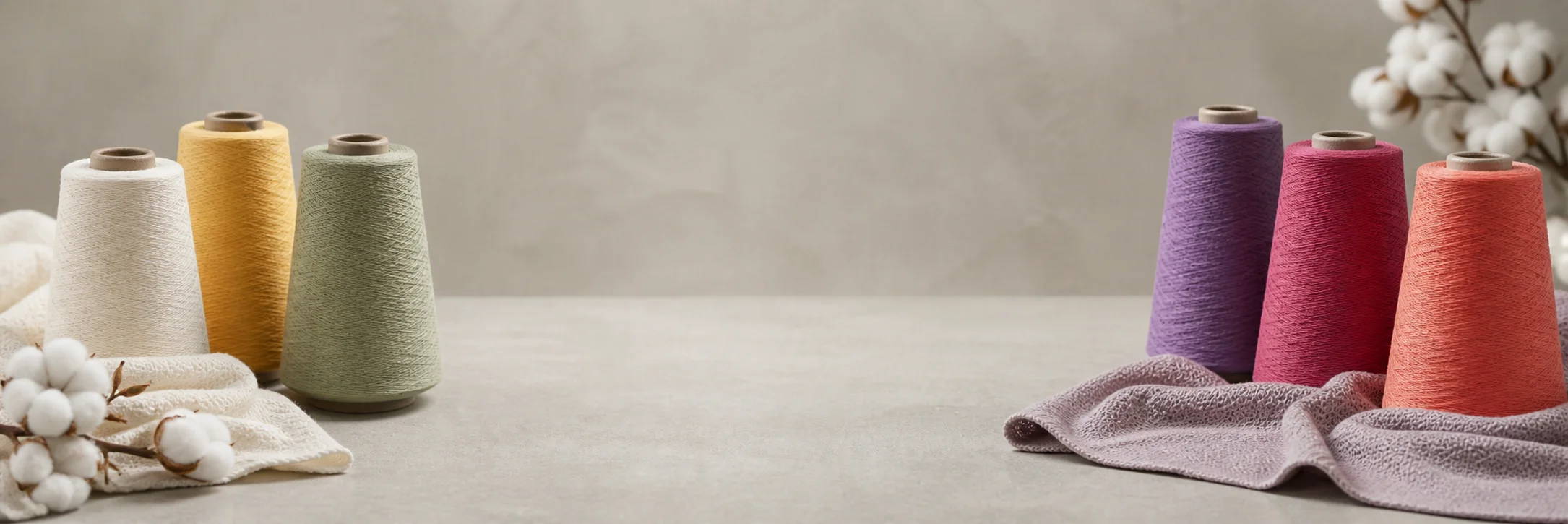 Sợi cotton nhiều màu trên ống sợi cùng bông cotton tự nhiên