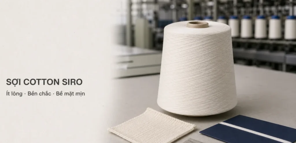 Cone sợi cotton Siro và mẫu vải dệt kim có bề mặt mịn