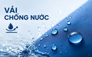 Vải chống nước với giọt nước trượt trên bề mặt vải xanh