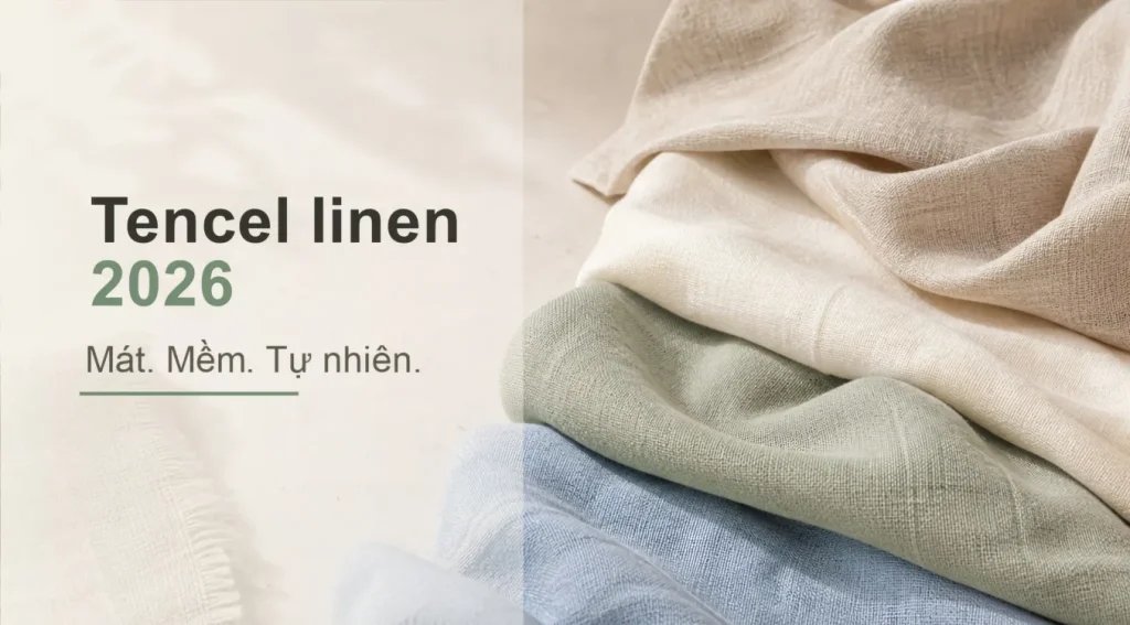 Vải Tencel linen 2026 màu tự nhiên, mềm và mát cho thời trang Xuân Hè