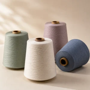 Bộ màu sợi cotton mercerized cho phát triển vải Các côn sợi cotton mercerized màu trắng, xanh lá, tím và xanh dương