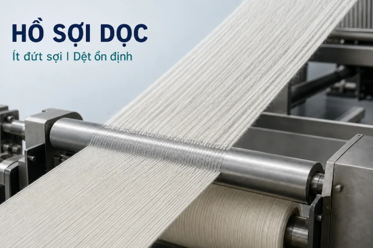 Quá trình hồ sợi dọc giúp giảm lông sợi, hạn chế đứt sợi và duy trì dệt ổn định