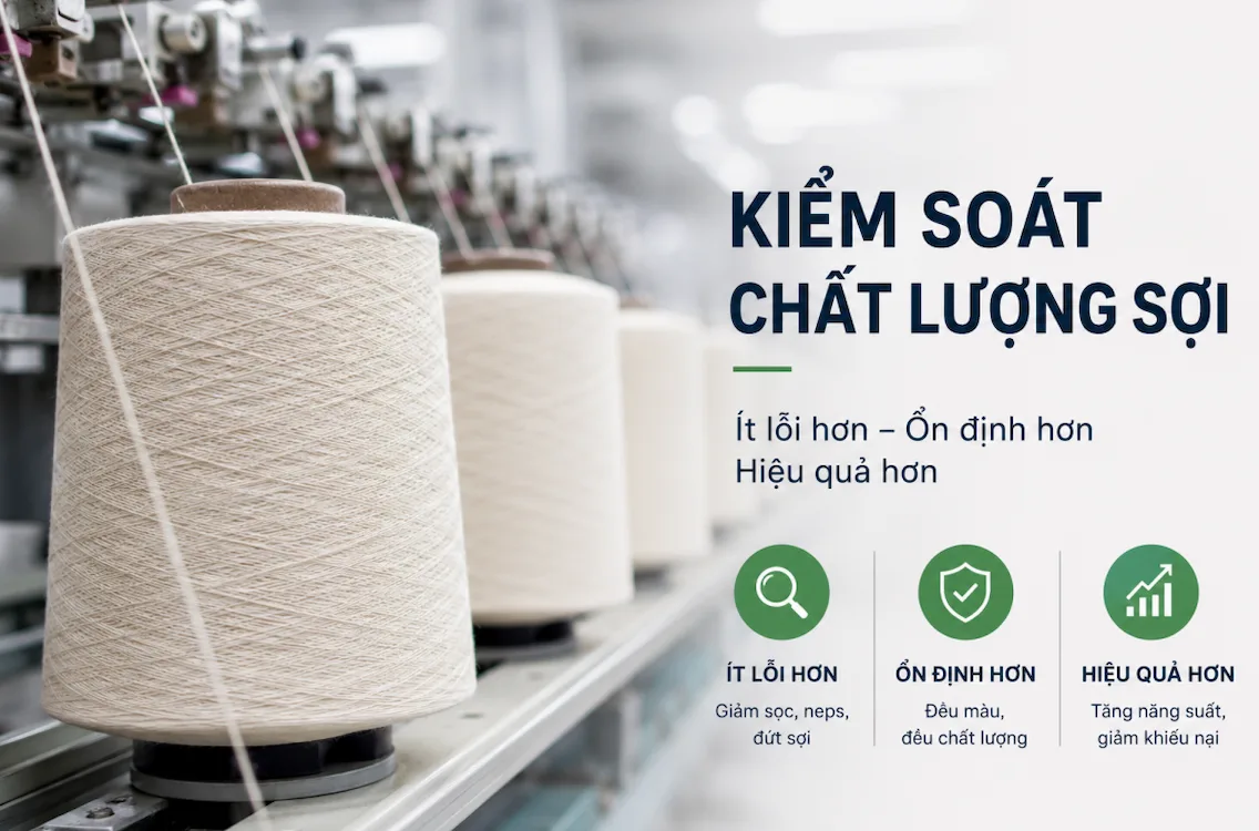 Kiểm soát chất lượng sợi cotton trên dây chuyền sản xuất, giúp giảm lỗi neps, đứt sợi và khiếu nại dệt kim