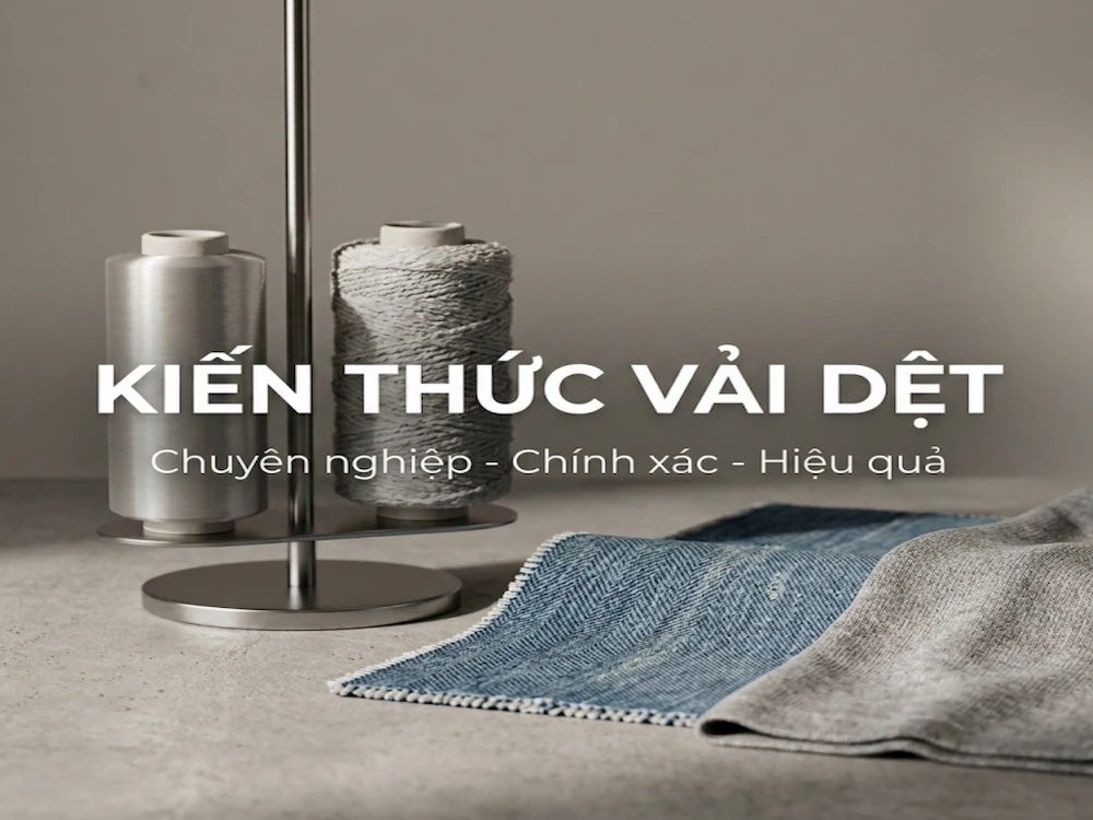 Cuộn sợi và mẫu vải minh họa kiến thức cơ bản về vải dệt