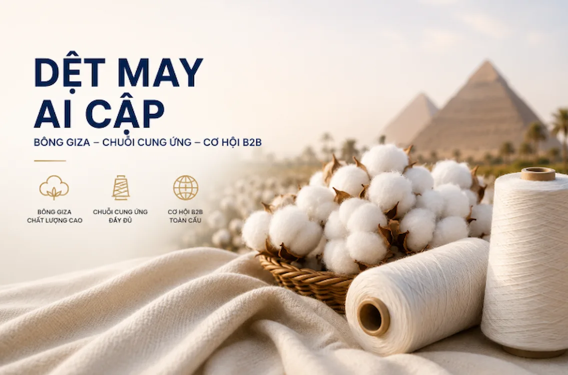 Bông Giza, cone sợi cotton và vải dệt trước kim tự tháp Ai Cập