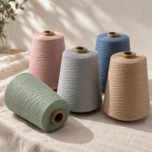 Sợi cotton mercerized với bảng màu pastel Các côn sợi cotton mercerized màu pastel trên bề mặt vải