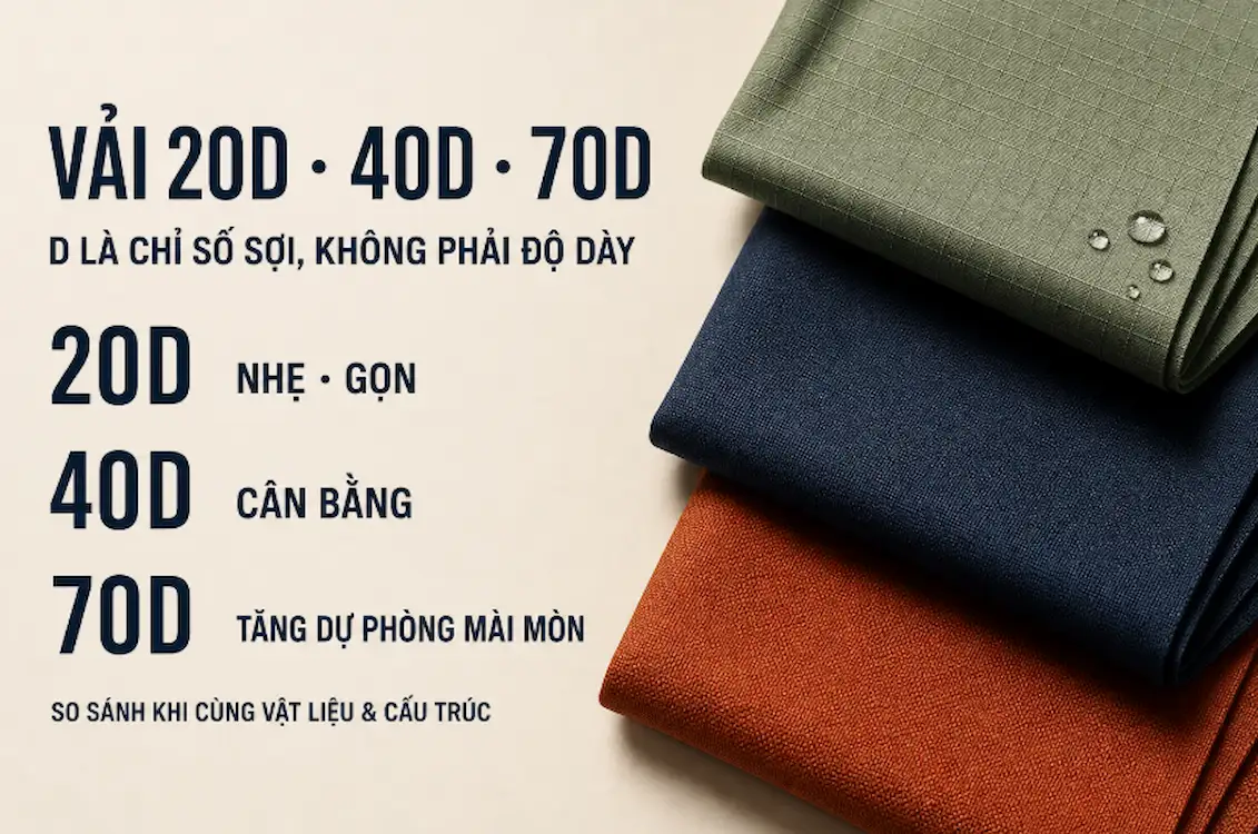 So sánh vải 20D, 40D và 70D về trọng lượng và khả năng chịu mài mòn