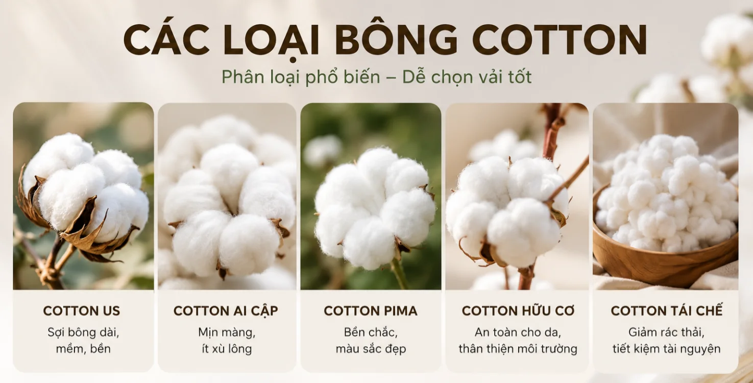 So sánh các loại bông cotton và đặc điểm của từng loại