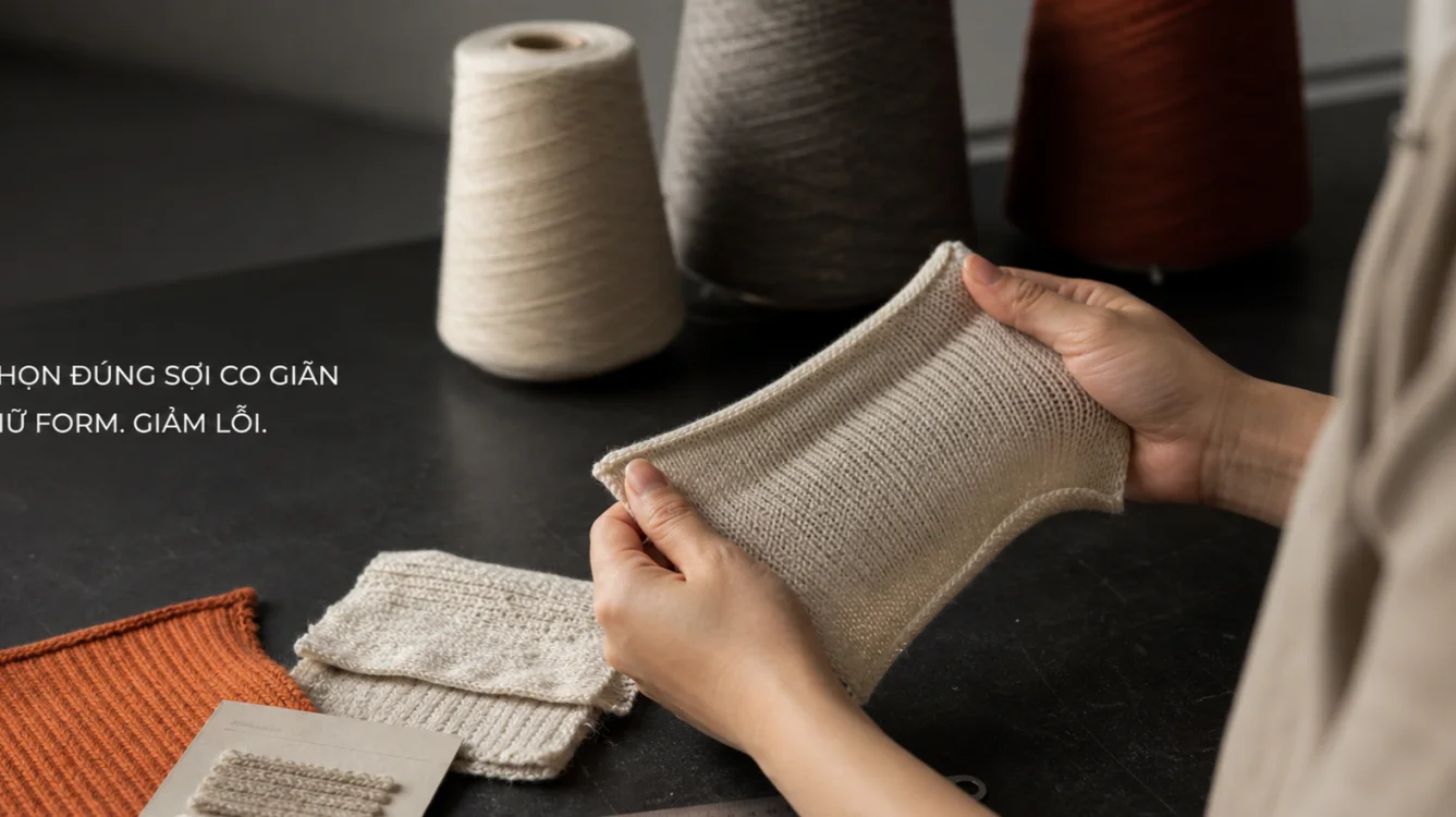 Kiểm tra độ co giãn của mẫu vải dệt kim trước bulk order