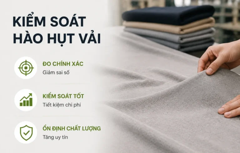 Nhân viên kiểm tra bề mặt vải để kiểm soát hao hụt và giảm sai số sản xuất