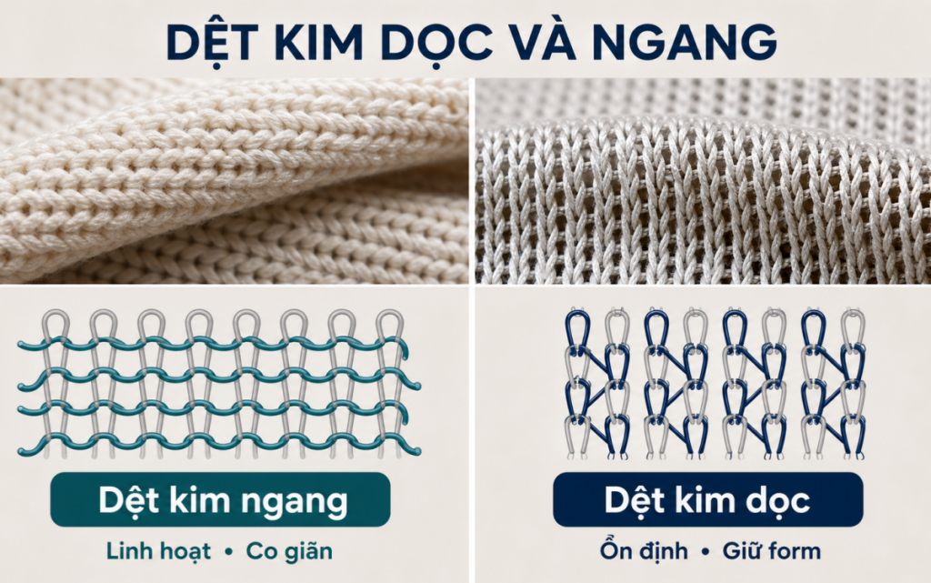 So sánh cấu trúc dệt kim ngang và dệt kim dọc