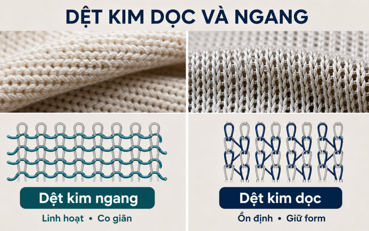 So sánh cấu trúc dệt kim ngang và dệt kim dọc