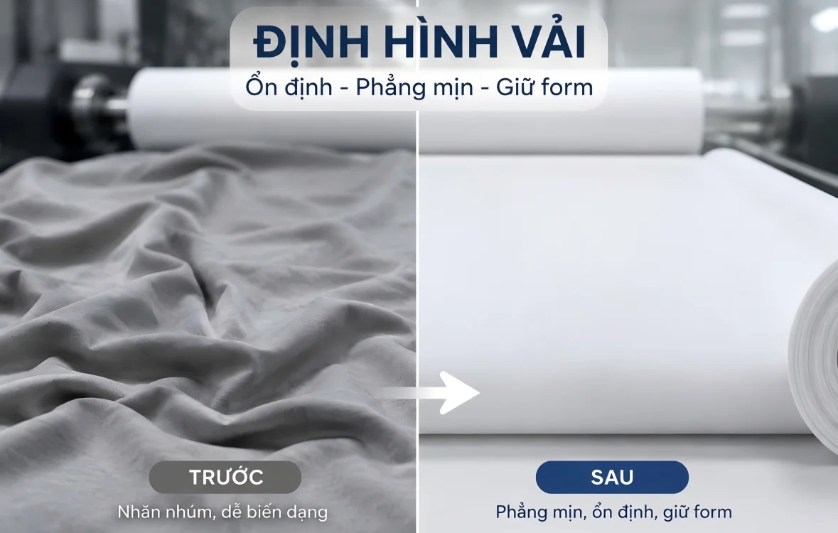 So sánh vải trước và sau định hình: phẳng hơn, ổn định và giữ phom