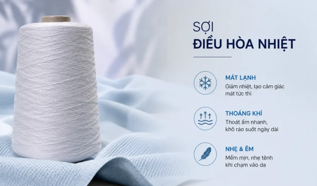 Sợi điều hòa nhiệt dùng cho vải dệt kim, hỗ trợ cân bằng nhiệt và tạo cảm giác dễ chịu khi mặc