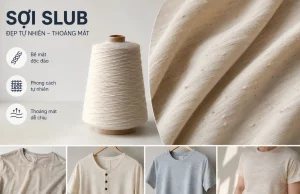 Sợi slub dạng cone và bề mặt vải có hiệu ứng dày mỏng