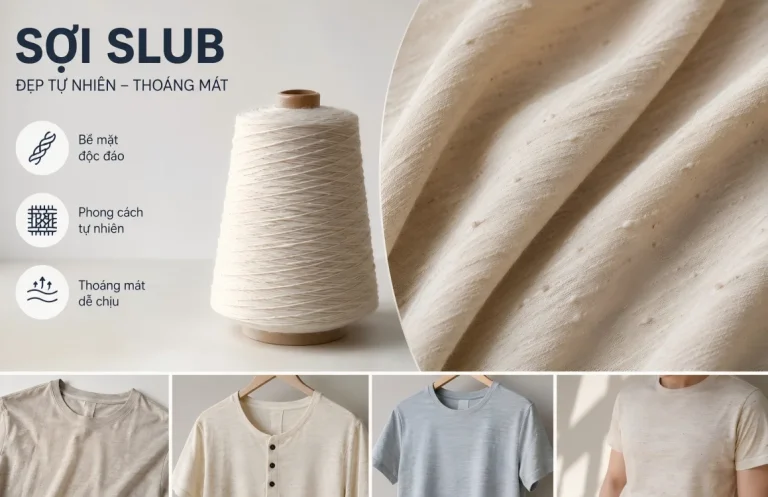 Sợi slub dạng cone và bề mặt vải có hiệu ứng dày mỏng