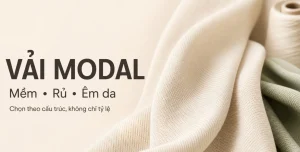 Vải Modal màu kem và xanh nhạt, mềm, rủ, êm da; chọn theo cấu trúc, không chỉ tỷ lệ