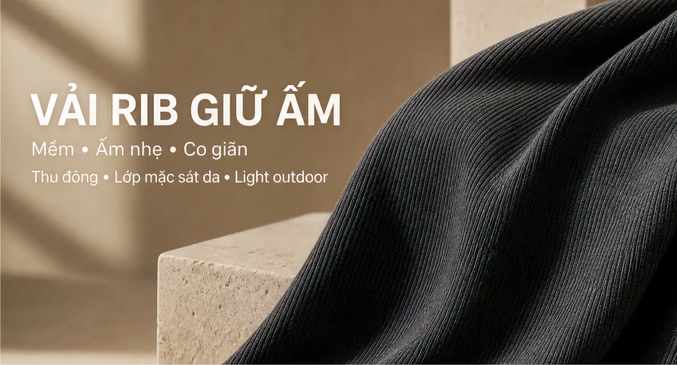 Vải rib giữ ấm màu xám mềm, co giãn cho trang phục thu đông