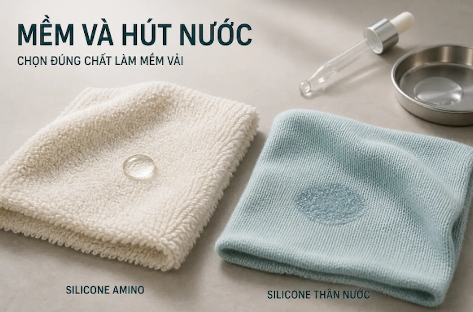 So sánh chất làm mềm vải silicone amino và silicone thân nước trên khăn cotton và vải dệt kim