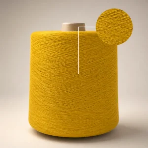 Chi Tiết Sợi Cotton Ne 80/2 Màu Vàng Cuộn sợi cotton nhuộm màu Ne 80/2 màu vàng kèm hình phóng to bề mặt