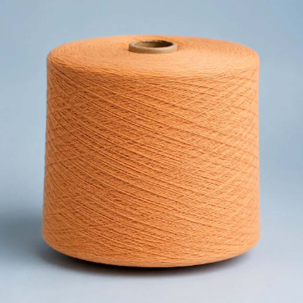 Cone sợi cotton mercerized Ne 60/2 màu cam quấn trên lõi giấy