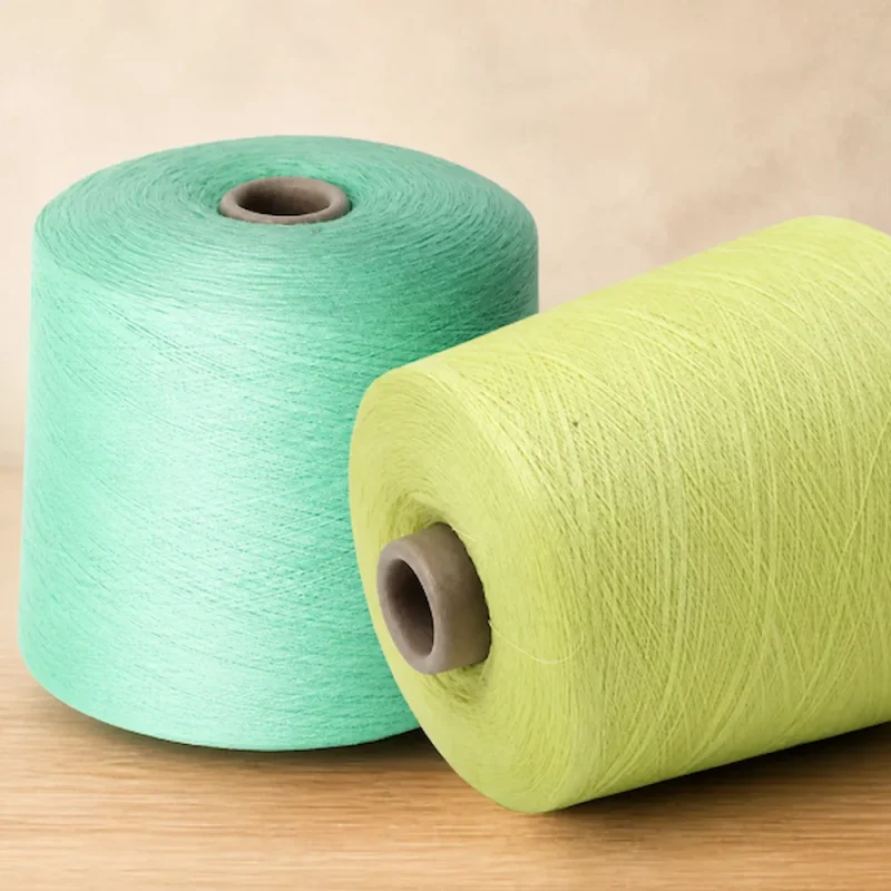 Cuộn sợi xanh bạc hà và vàng nhạt Hai cuộn sợi cotton nhuộm màu xanh bạc hà và vàng nhạt