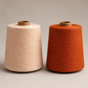 Hai cone mẫu màu của sợi cotton chải kỹ Ne 322 Hai cone mẫu màu sợi cotton chải kỹ Ne 32/2 màu kem và cam