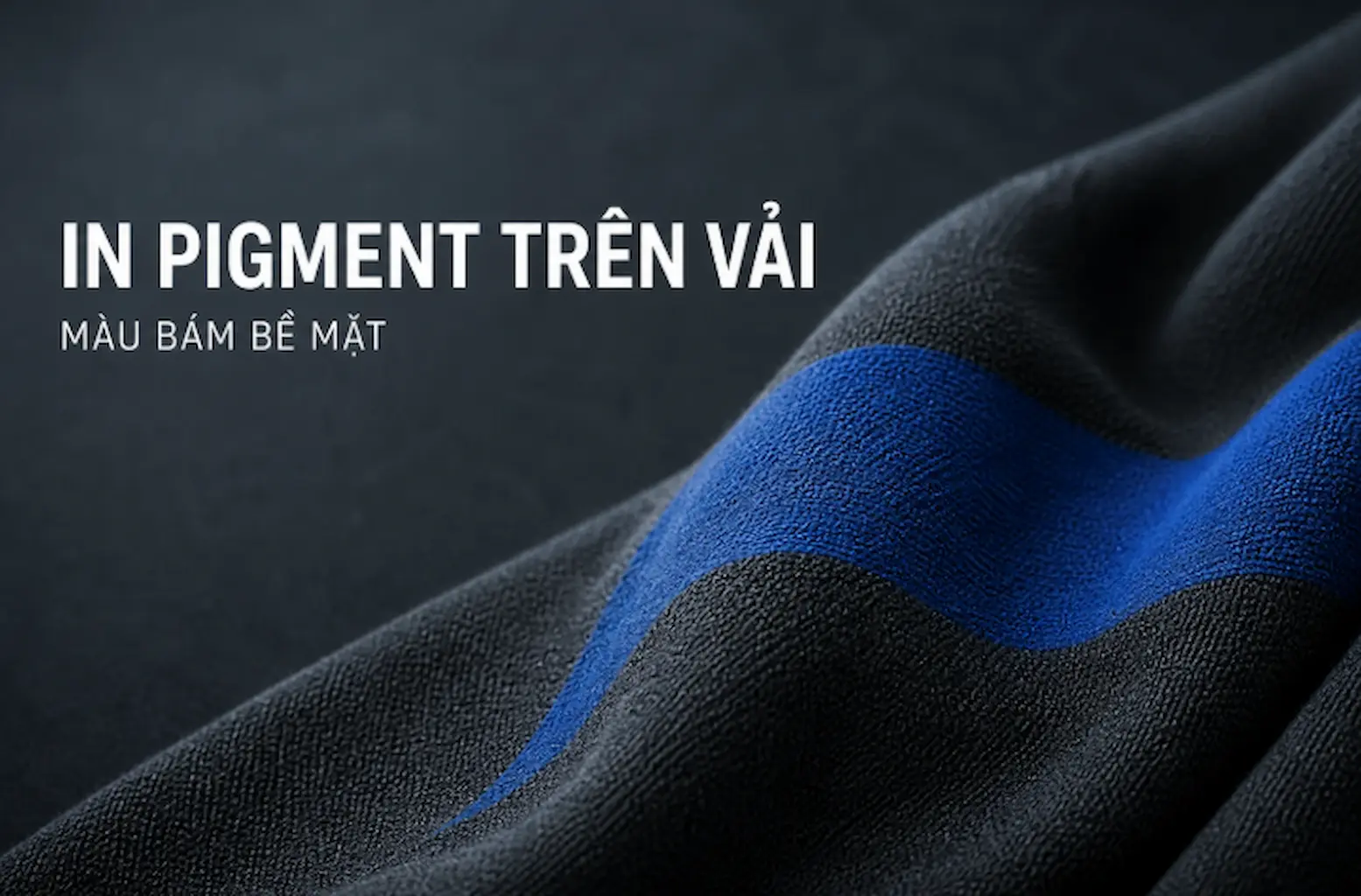 In pigment trên vải với lớp màu xanh bám trên bề mặt vải dệt kim