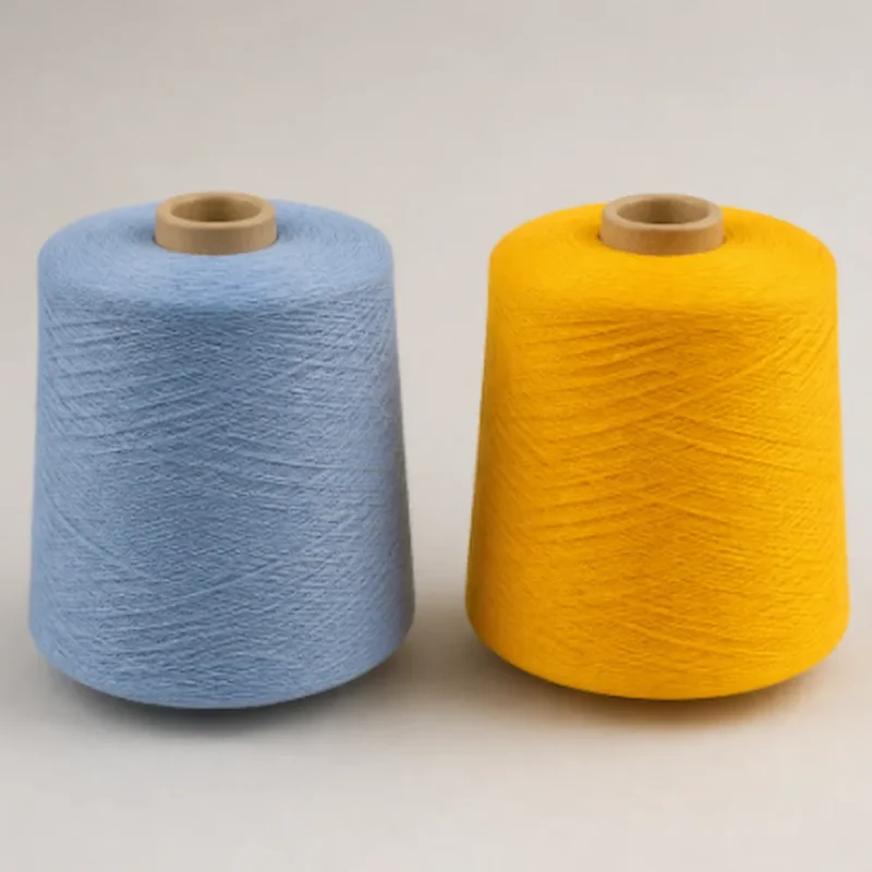 So màu sợi cotton gas mercerized Ne 322 Hai côn sợi cotton gas mercerized Ne 32/2 màu xanh nhạt và vàng để so mẫu