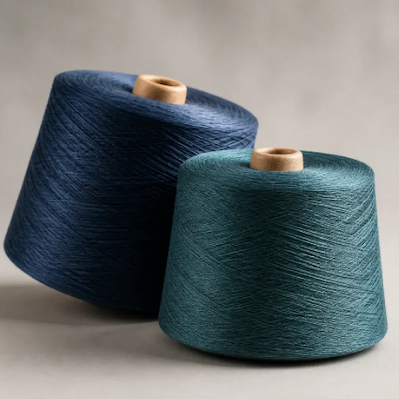 Sợi cotton gas mercerized Ne 322 trong bảng màu 580 mã Hai côn sợi cotton gas mercerized Ne 32/2 màu xanh đậm và xanh lục
