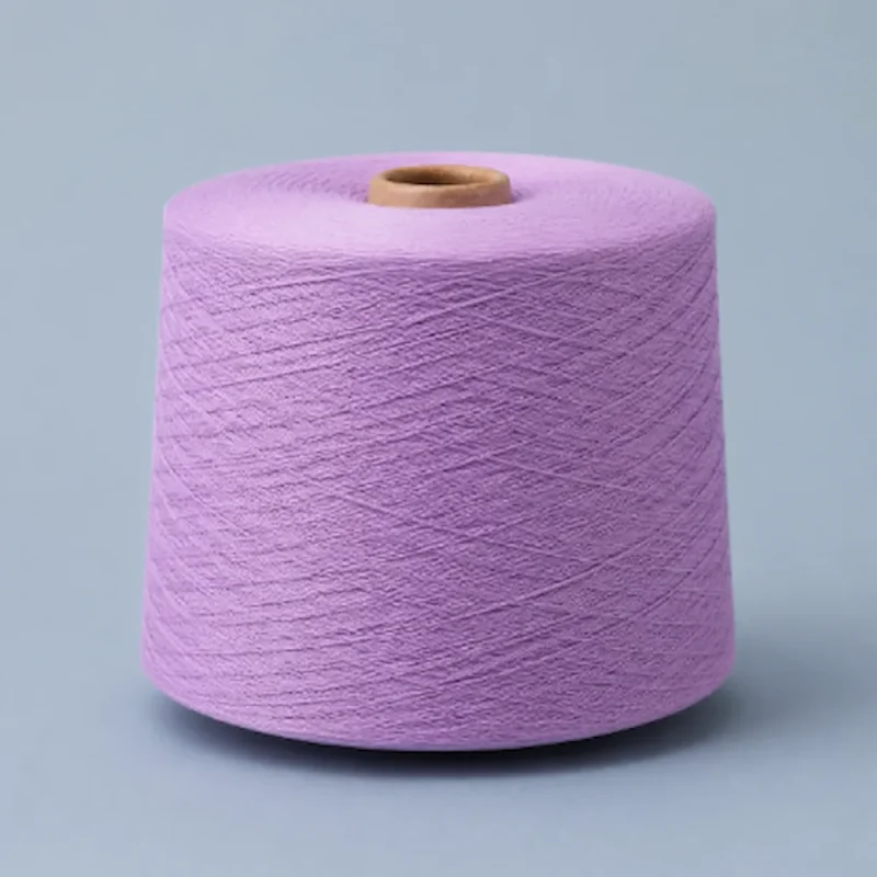 Cone sợi cotton mercerized Ne 60/2 màu tím trên nền xanh xám