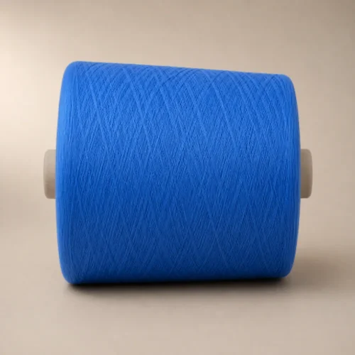 Sợi cotton mercerized Ne 80/2 màu xanh Cuộn sợi cotton mercerized Ne 80/2 màu xanh đặt nằm ngang