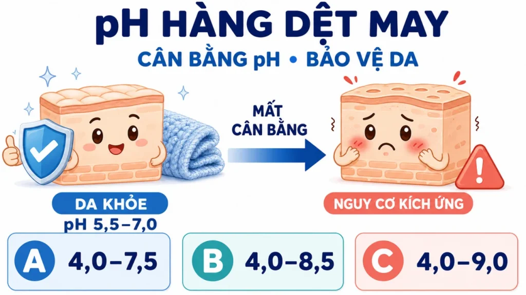 So sánh da khỏe và nguy cơ kích ứng khi pH hàng dệt may mất cân bằng
