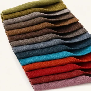 Các mẫu vải bố polyester xếp lớp uốn sóng với màu xanh, nâu, đỏ và hồng