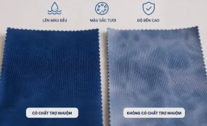 Minh họa hai mẫu vải nhuộm dùng để giải thích vai trò của chất trợ nhuộm