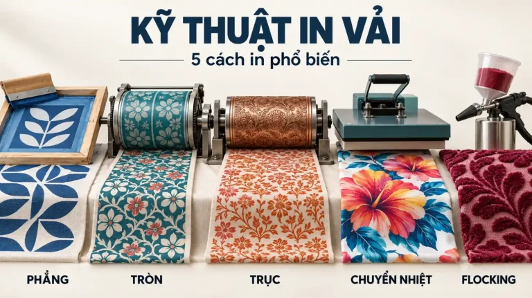 So sánh in phẳng, in tròn, in trục, chuyển nhiệt và flocking