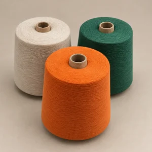 Ba cuộn sợi cotton 100% Ne 32/1 Ring Spun màu trắng, cam và xanh lá