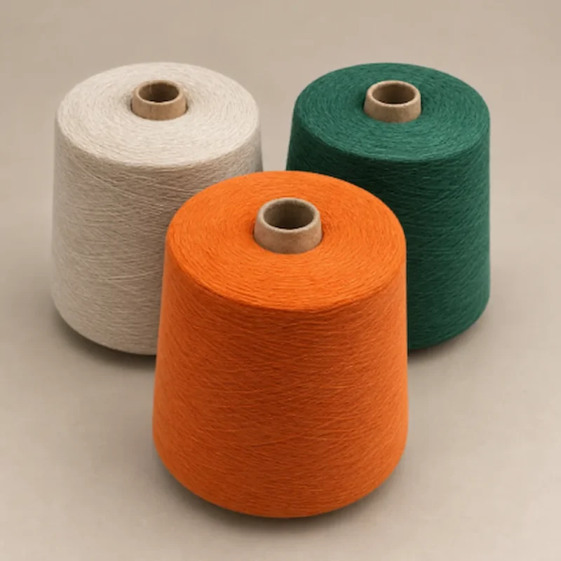 Ba cuộn sợi cotton 100% Ne 32/1 Ring Spun màu trắng, cam và xanh lá